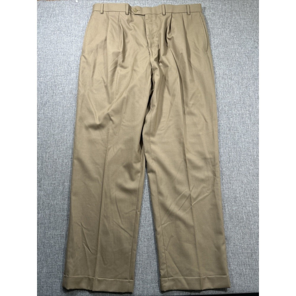 Ralph Lauren 100% Wool Pleated Trousers Brown 38x32 Loose Fit Baggy Pants